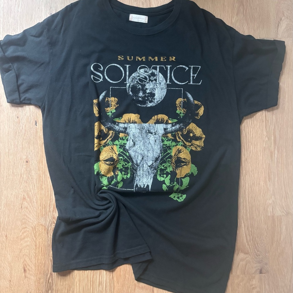 Altar'd State Black Tee with Yellow and Green Graphic